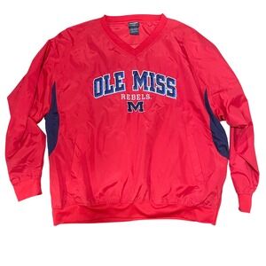 Pro Edge Ole Miss Rebels Windbreaker Pullover Red Navy Blue Mens XL V-Neck‎